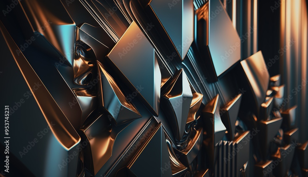Poster abstract close-up of a futuristic textured surface featuring intricate patterns and metallic element