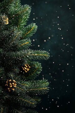 christmas card with christmas tree on black background.