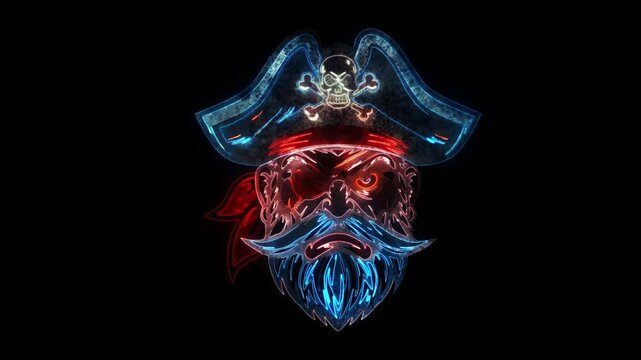 Pirate Head Animated Neon Logo with Reveal Effect - Overlay Graphic Element