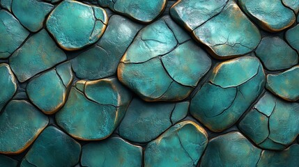 Teal and Gold Stone Wall Texture Background