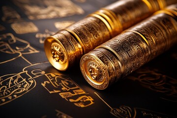 Covenant in a historical context with ancient scrolls and manuscripts, depicted in an artwork where ancient scrolls detailing a sacred covenant are unfurled, with a background of historical