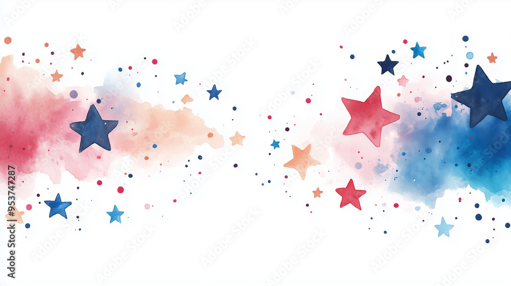 Wall mural colorful watercolor background with stars and space for text