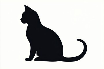 Silhouette of a sitting cat in black against a plain background.