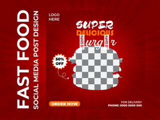 Food menu banner social media post. social media instagram for food promotion simple banner frame. burger and delicious social media post. Vector template