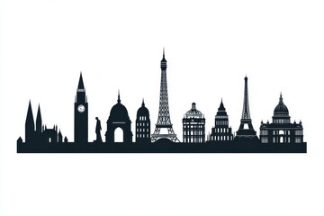 Obraz premium Silhouette of famous landmarks from various cities.