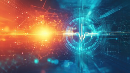 Obraz premium Abstract wellness symbol with a sleek design, displayed on a dynamic futuristic background, representing health care and vitality