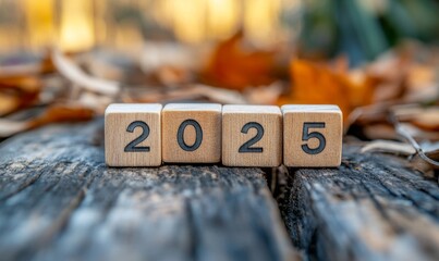 2025 happy new year, written on wooden cubes