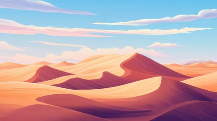 Naklejka premium Beautiful desert landscape with swirling sand, featuring a realistic backdrop of rolling dunes and endless horizons