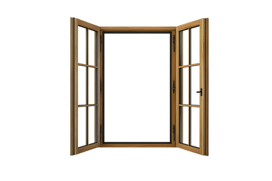Fototapeta Wooden window opened isolated on white background 