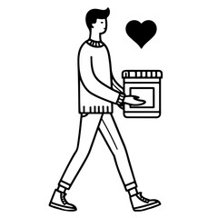 Man carrying a box with a heart.