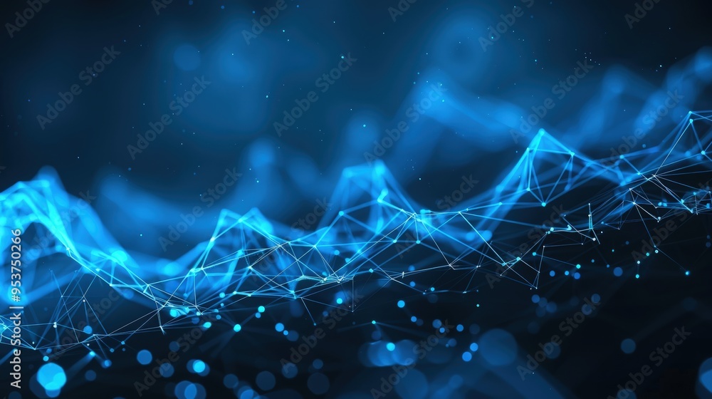 Poster a digital abstract representation of interconnected lines and dots, symbolizing data flow and connec