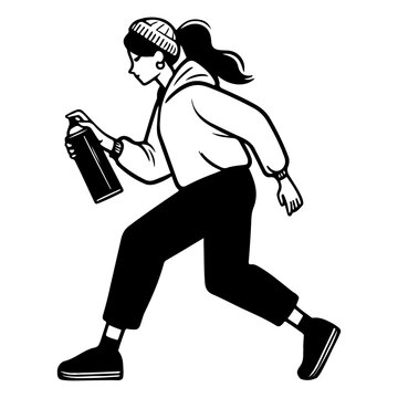 woman spraying graffiti black and white clip art preview