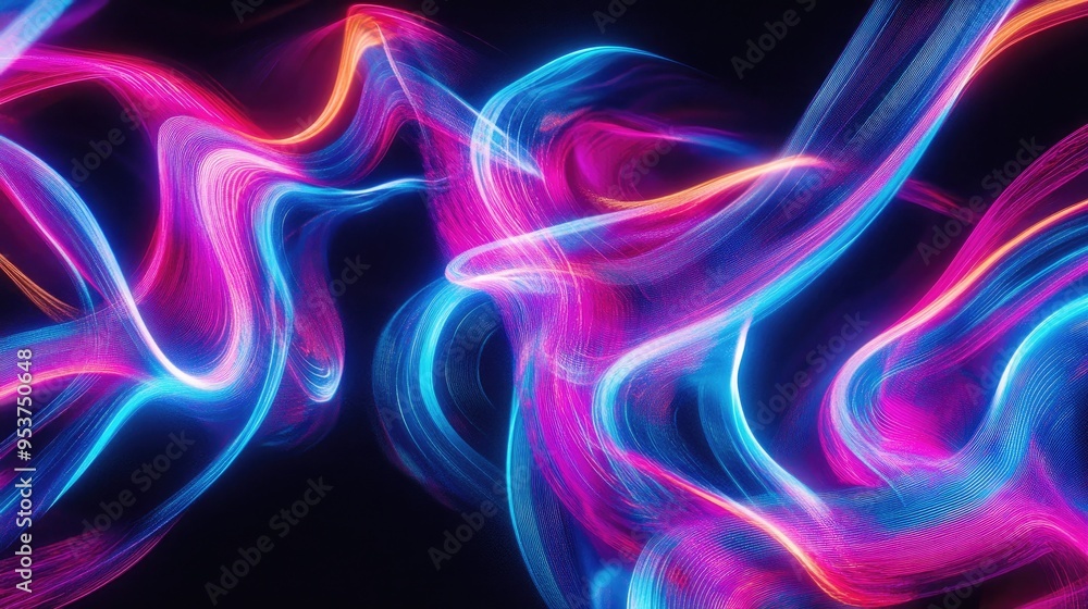 Poster beautiful neon lights from drones forming intricate patterns in the night sky, set against a dynamic