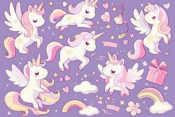 Fototapeta premium cute purple magical simple unicorn sticker sheet printable