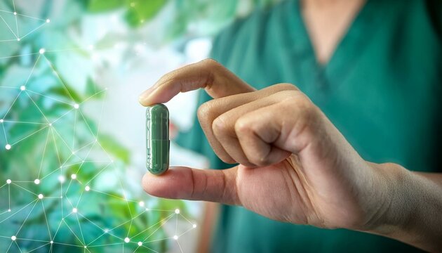Holding a piil in a hospital spaces, drugs, medicine