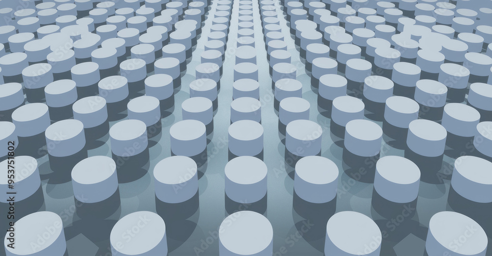 Poster abstract cylinder pattern. gray cylindrical shapes arranged in a pattern. represents organized struc