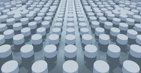 Abstract cylinder pattern. Gray cylindrical shapes arranged in a pattern.  Represents organized structure or data flow.