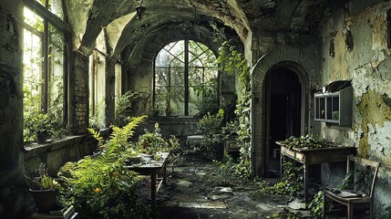 abandoned locality with plants