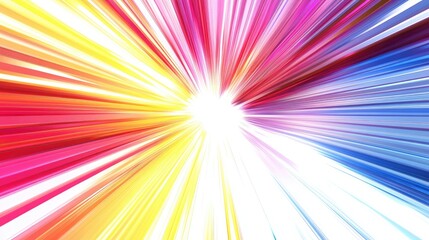 Dynamic exploding star pattern featuring red, yellow, blue, and purple lines, radiating outward on a white background, enriched with a gradient effect