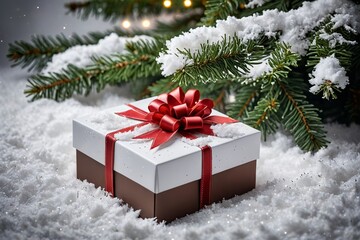 there is a small gift box with a red bow on it                         