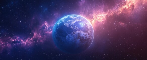 Obraz premium Visually Striking Banner with Earth and Glowing Ozone Layer from Space