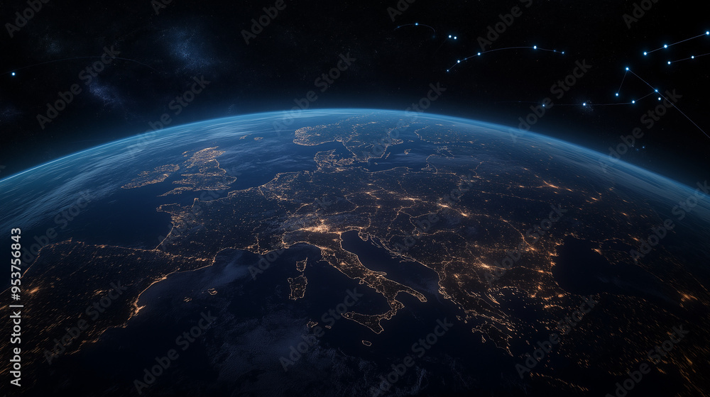 Poster a glimpse into the forefront of technology, an artificial intelligence map on earth.