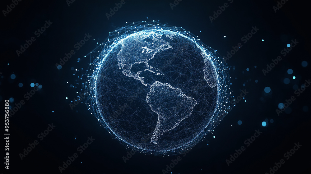 Poster a glimpse into the forefront of technology, an artificial intelligence map on earth.