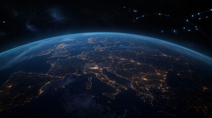 Obraz premium A glimpse into the forefront of technology, an artificial intelligence map on Earth.