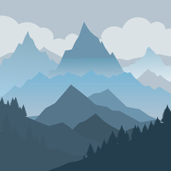  A minimalist illustration of a mountain range with a soft blue and grey color scheme. It evokes a sense of peace and tranquility, perfect for adding a touch of nature to your designs.