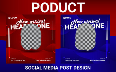 Headphone social media post template. headphone social media post design templet. social media post design template for your product promotion. Vector