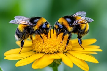 Bumblebees, early risers, first on the flowers greet the morning with their essential work