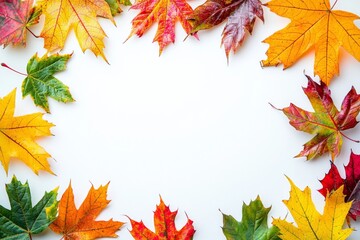 Fototapeta premium Autumn Maple Leaves Flat Lay White Background created with Generative AI