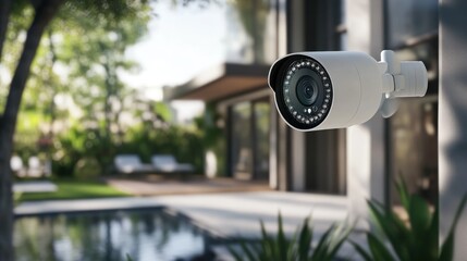 Security Camera Mounted on Modern Home Exterior