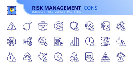 Line icons about risk management. Pixel perfect 256x256 and editable stroke