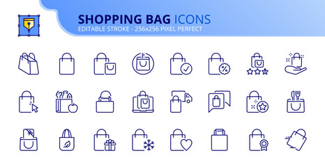 Simple set of outline icons about shopping bag