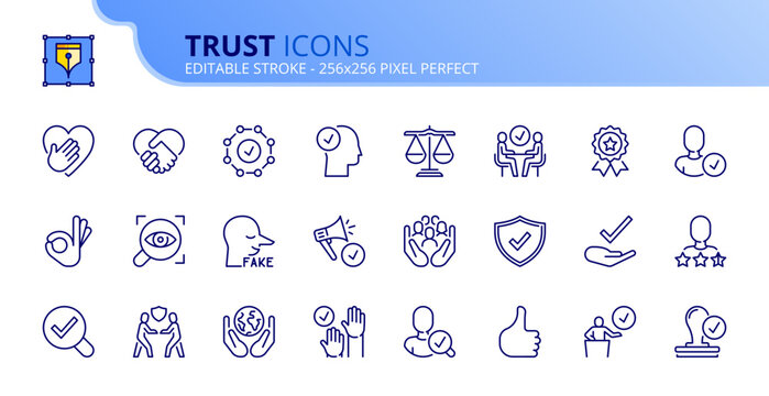 Simple set of outline icons about trust