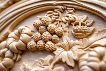 Covenant represented in a carved wooden panel with detailed craftsmanship, illustrated in a scene where a wooden panel is intricately carved with scenes and symbols representing the covenant,