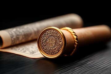 Covenant symbolized by a seal and a scroll in a historical context, depicted in an artwork where a seal is stamped on a scroll, symbolizing the formalization of a covenant in a historical setting