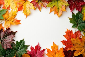 Fototapeta premium Autumn Maple Leaves Flat Lay White Background created with Generative AI