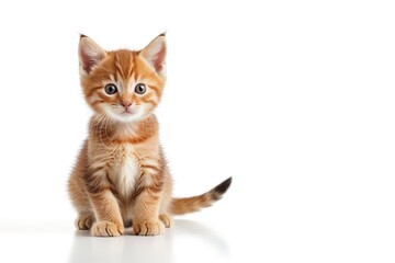 there is a small orange kitten sitting on a white surface                          