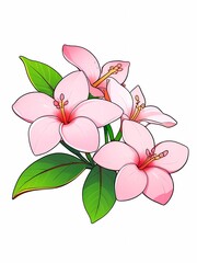 illustration of pink frangipani flowers blooming on a white background