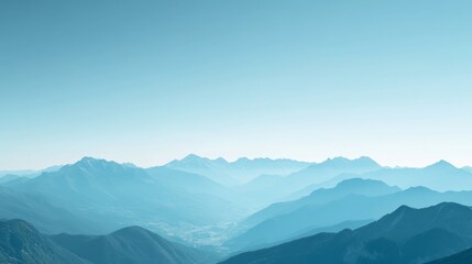 A high-quality AI-generated stock image of a serene mountain landscape with a clear blue sky on the right side, leaving ample space on the left for text. Ideal for nature, travel.