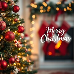 Christmas Tree Ornaments with Blurred Background