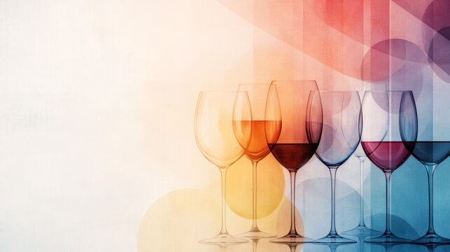 Colorful abstract design featuring a line of wine glasses in various shades, perfect for beverage-related themes.