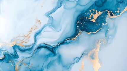 Abstract Blue and Gold Swirling Liquid Art