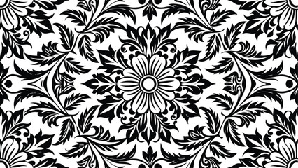 black and white floral seamless design, vector art