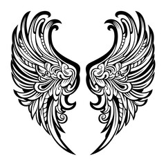 Editable wings vector, wings angle, black and white, hawk wings, eagle wings, bird wing, feather