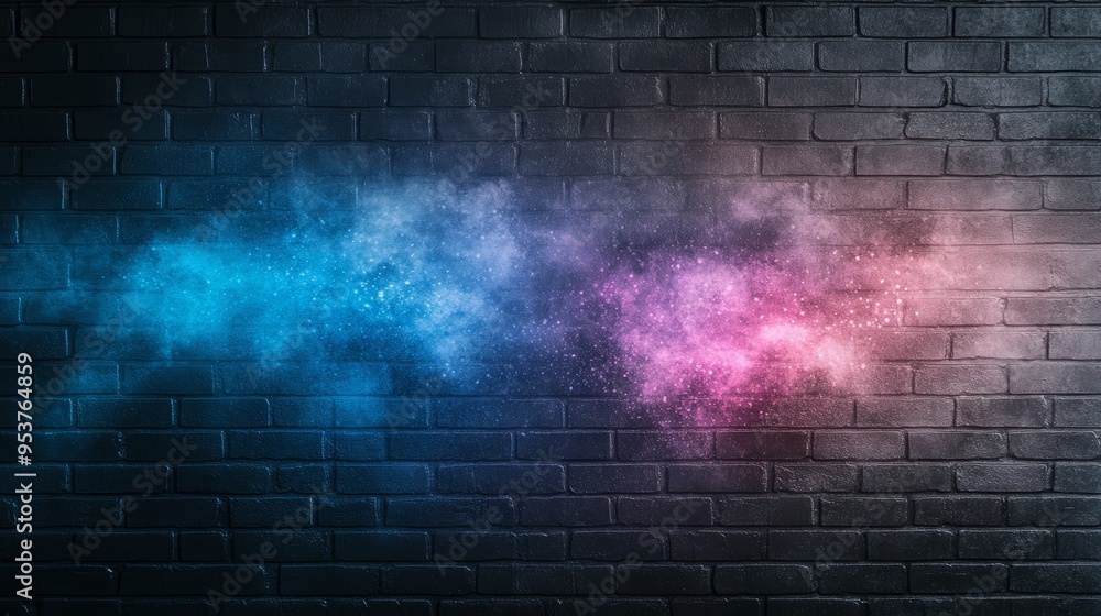 Poster vibrant colorful smoke pattern on a textured black wall, creating a dynamic and artistic atmosphere 