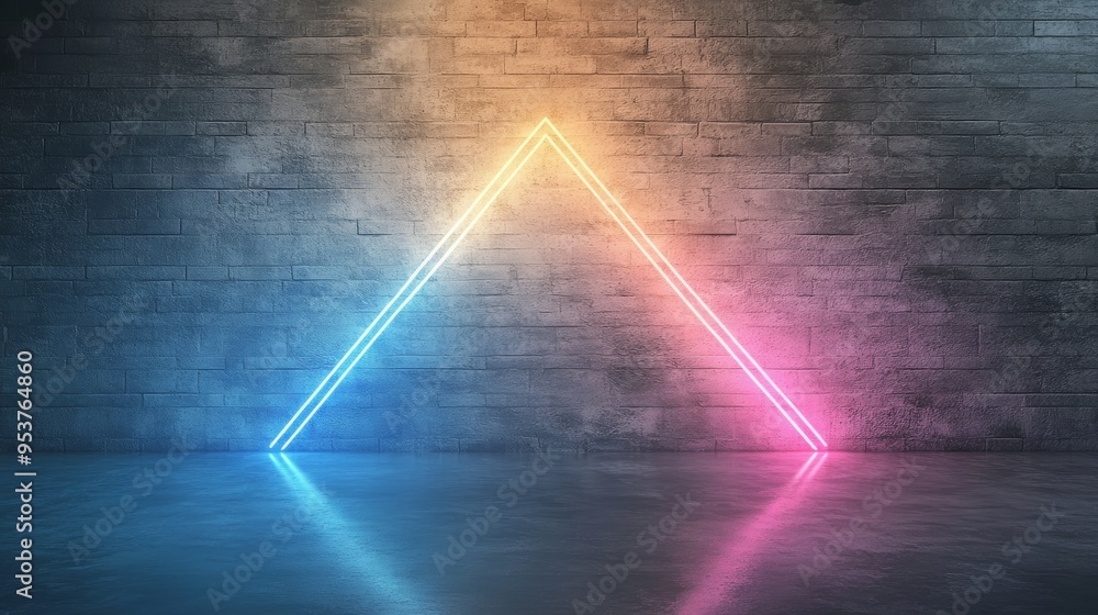 Poster a vibrant neon triangle glows against a textured wall, creating a captivating visual appeal in a mod