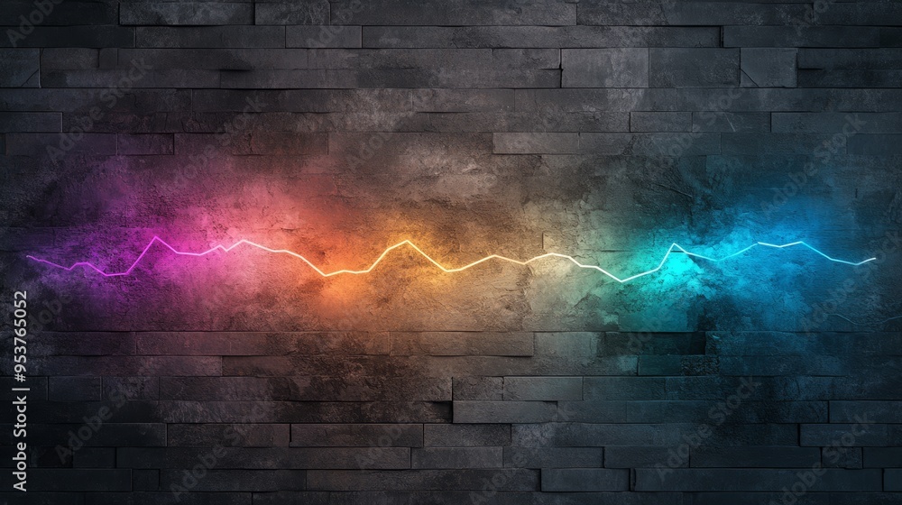 Poster vibrant wave of colorful light against a textured wall, creating a dynamic and modern background for